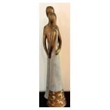 Mother and Daughter Sculpture in Resin Gold and Ligh Blue