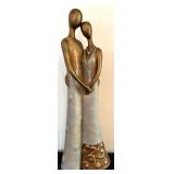 Mother and Daughter Sculpture in Resin Gold and Ligh Blue