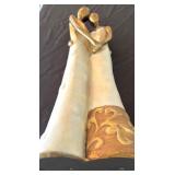 Mother and Daughter Sculpture in Resin Gold and Ligh Blue