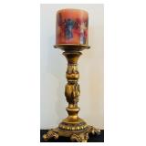 Three-Tiered Gold Patina Candleholders and Red Candles