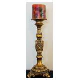 Three-Tiered Gold Patina Candleholders and Red Candles