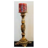 Three-Tiered Gold Patina Candleholders and Red Candles