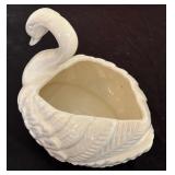 Holland Mold-Glazed White Ceramic Swan Planter Signed NH 11/97 & Vintage Ceramic Swan Planter "808 USA"