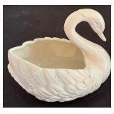 Holland Mold-Glazed White Ceramic Swan Planter Signed NH 11/97 & Vintage Ceramic Swan Planter "808 USA"