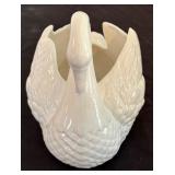 Holland Mold-Glazed White Ceramic Swan Planter Signed NH 11/97 & Vintage Ceramic Swan Planter "808 USA"