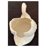 Holland Mold-Glazed White Ceramic Swan Planter Signed NH 11/97 & Vintage Ceramic Swan Planter "808 USA"