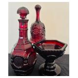 Vintage Avon1876 Cape Cod Ruby Glass including Wine Decanter, Footed Candy Dish and Bell