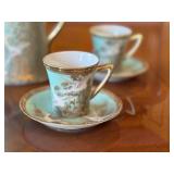 Antique Hand Painted Japanese Porcelain Chocolate Pot Set with 4 Cups and Saucers NYT