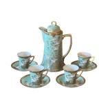 Antique Hand Painted Japanese Porcelain Chocolate Pot Set with 4 Cups and Saucers NYT