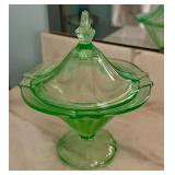 Vintage Uranium Glass Covered Compote Dish