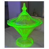 Vintage Uranium Glass Covered Compote Dish