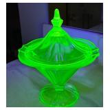 Vintage Uranium Glass Covered Compote Dish
