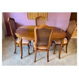 Vintage Traditional Wood Dining Table with 4 Caned Back Chairs