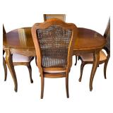 Vintage Traditional Wood Dining Table with 4 Caned Back Chairs
