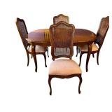 Vintage Traditional Wood Dining Table with 4 Caned Back Chairs