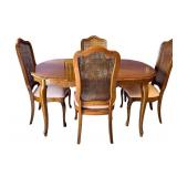 Vintage Traditional Wood Dining Table with 4 Caned Back Chairs