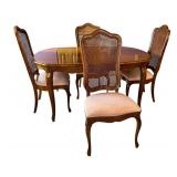 Vintage Traditional Wood Dining Table with 4 Caned Back Chairs