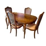 Vintage Traditional Wood Dining Table with 4 Caned Back Chairs