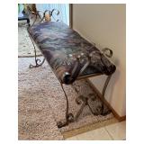 Upholstered Metal Scrollwork Bench with Floral Cushion