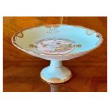 Antique Hand Painted Compote with Floral and Figure Motif