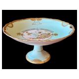 Antique Hand Painted Compote with Floral and Figure Motif