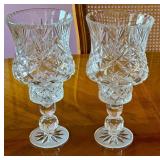 Pair of 11 Inch Cut Crystal Hurricane Candle Holders
