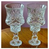 Pair of 11 Inch Cut Crystal Hurricane Candle Holders