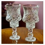 Pair of 11 Inch Cut Crystal Hurricane Candle Holders