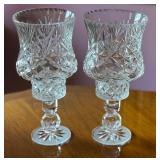 Pair of 11 Inch Cut Crystal Hurricane Candle Holders