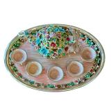 Decorative Miniature Bejeweled Floral Teapot and Cups Set with Dragonfly Accent on Tray