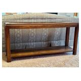 Vintage Glass Top Sofa Table with Wood Frame and Lower Shelf