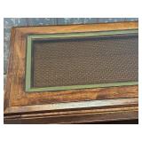 Vintage Glass Top Sofa Table with Wood Frame and Lower Shelf