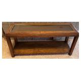 Vintage Glass Top Sofa Table with Wood Frame and Lower Shelf