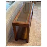 Vintage Glass Top Sofa Table with Wood Frame and Lower Shelf