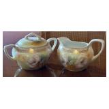 Antique RS Germany Porcelain Creamer and Sugar Bowl Set with Floral Design