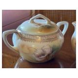 Antique RS Germany Porcelain Creamer and Sugar Bowl Set with Floral Design