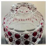 Vintage Glass Footed Bowl and Vase with Cranberry Glass Accents