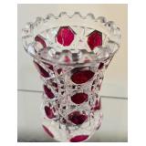 Vintage Glass Footed Bowl and Vase with Cranberry Glass Accents