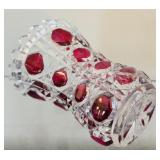 Vintage Glass Footed Bowl and Vase with Cranberry Glass Accents