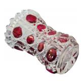 Vintage Glass Footed Bowl and Vase with Cranberry Glass Accents