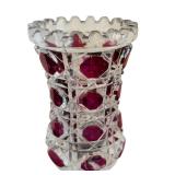 Vintage Glass Footed Bowl and Vase with Cranberry Glass Accents