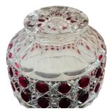 Vintage Glass Footed Bowl and Vase with Cranberry Glass Accents