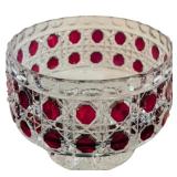 Vintage Glass Footed Bowl and Vase with Cranberry Glass Accents