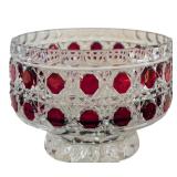 Vintage Glass Footed Bowl and Vase with Cranberry Glass Accents