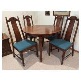 Round Wood Dining Table with 4 High-Back Chairs