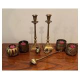 Vintage Brass Candle Holders, Candle Snuffer and Figurines