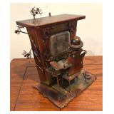 Vintage Brutalist Style Biplane and Piano Man Metal Music Boxes