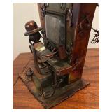 Vintage Brutalist Style Biplane and Piano Man Metal Music Boxes