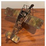 Vintage Brutalist Style Biplane and Piano Man Metal Music Boxes