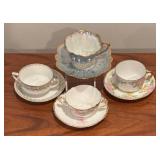 Four Vintage Teacups with Saucers by Vienna, Fan Crest, Royal Bavaria and More